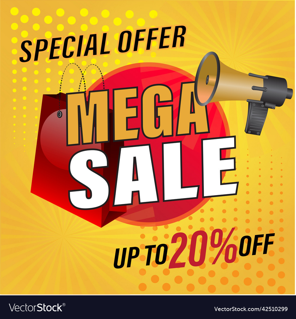 Special offer mega sale banner up to 20 Royalty Free Vector