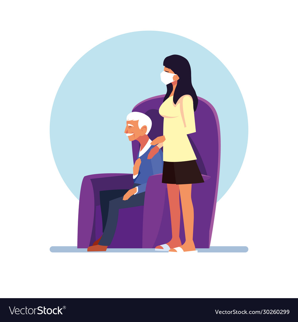 Woman take care old man Royalty Free Vector Image