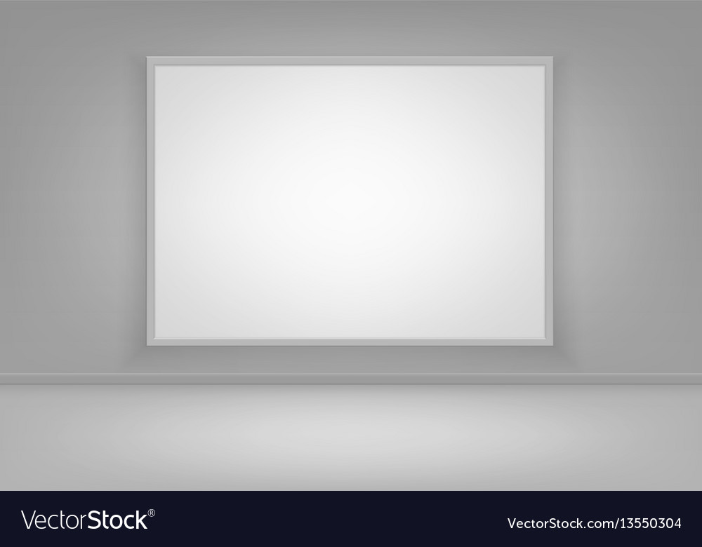 Blank white frame on wall with floor front view Vector Image