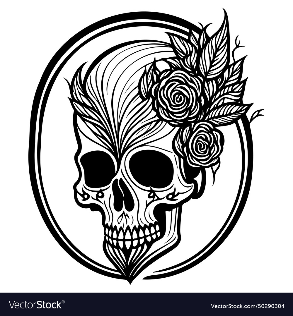 Doodle sketch art nouveau skull hand draw Vector Image