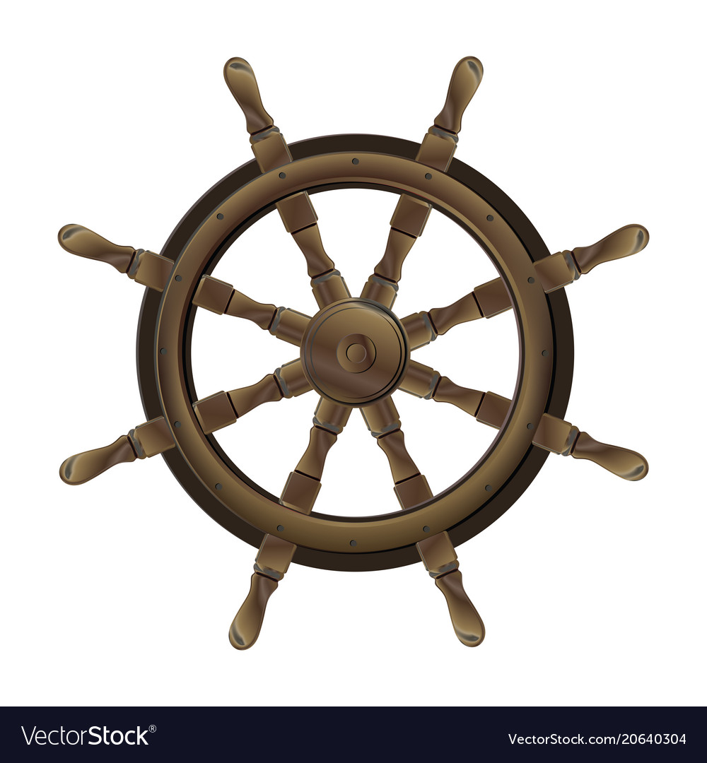 Isolated Vintage Brown Wooden Steering Wheel Vector Image