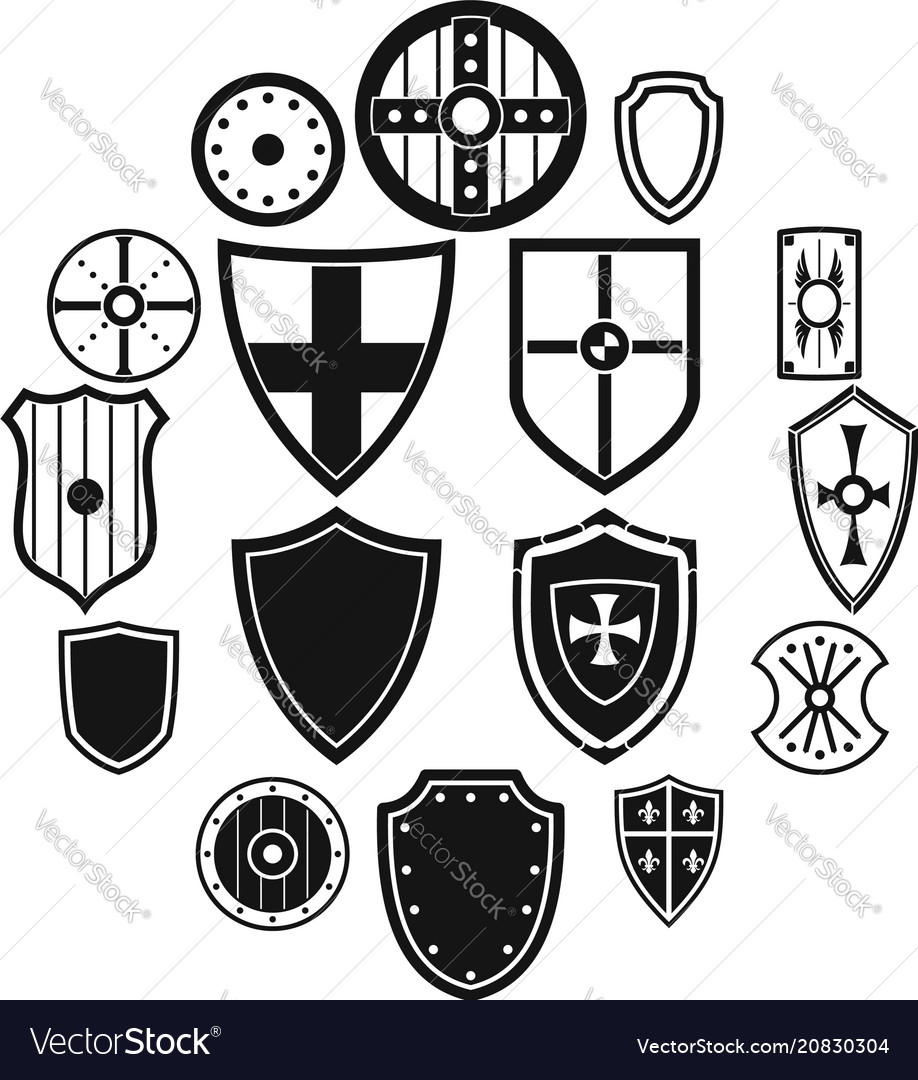 Shield frames icons set simple style Royalty Free Vector