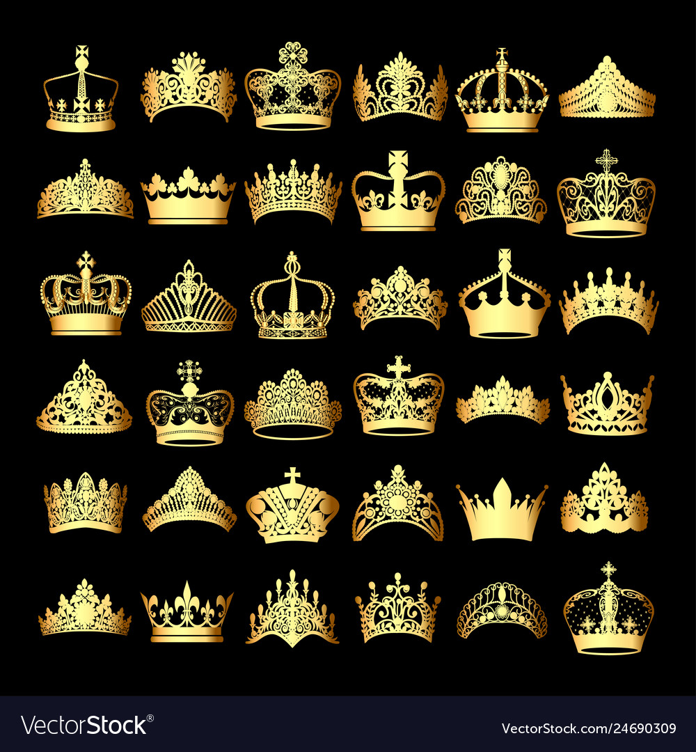 Download A set of gold crowns on a black background Vector Image