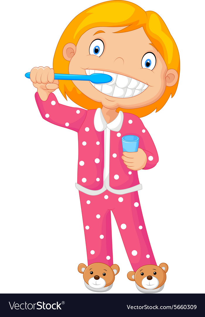 A young girl brushing her tooth Royalty Free Vector Image