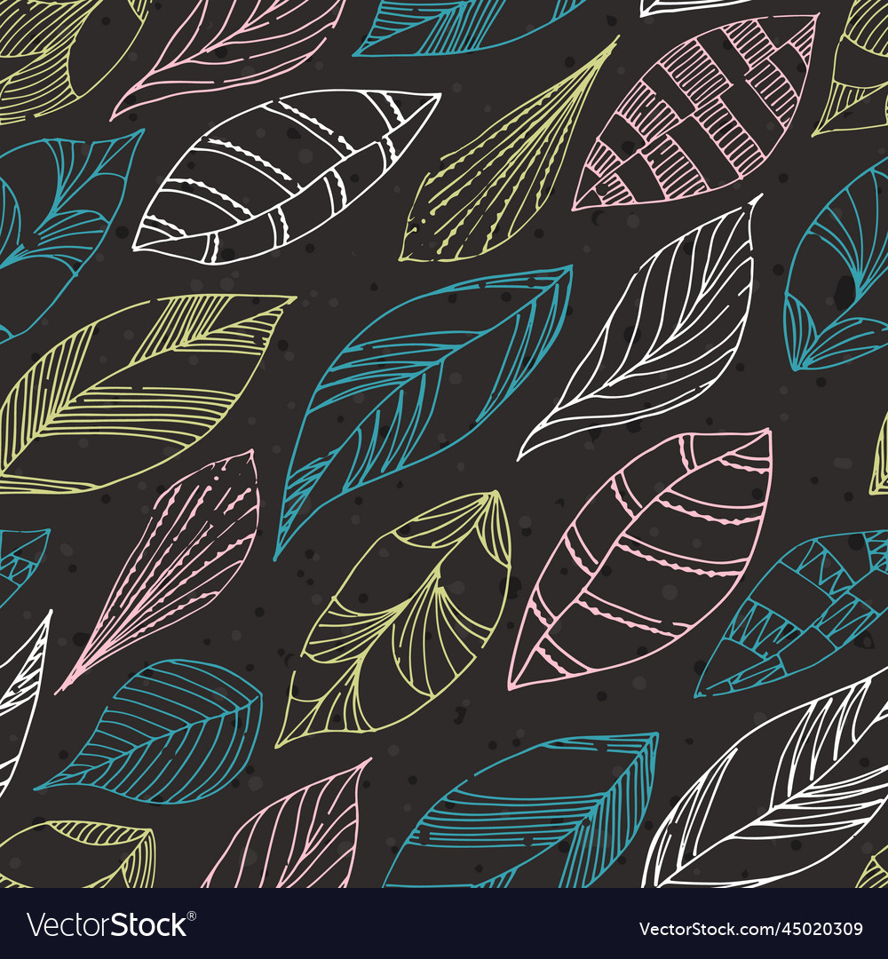 Doodle Leaves Seamless Pattern Background Vector Image