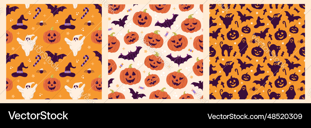 Halloween seamless pattern set design with ghost Vector Image