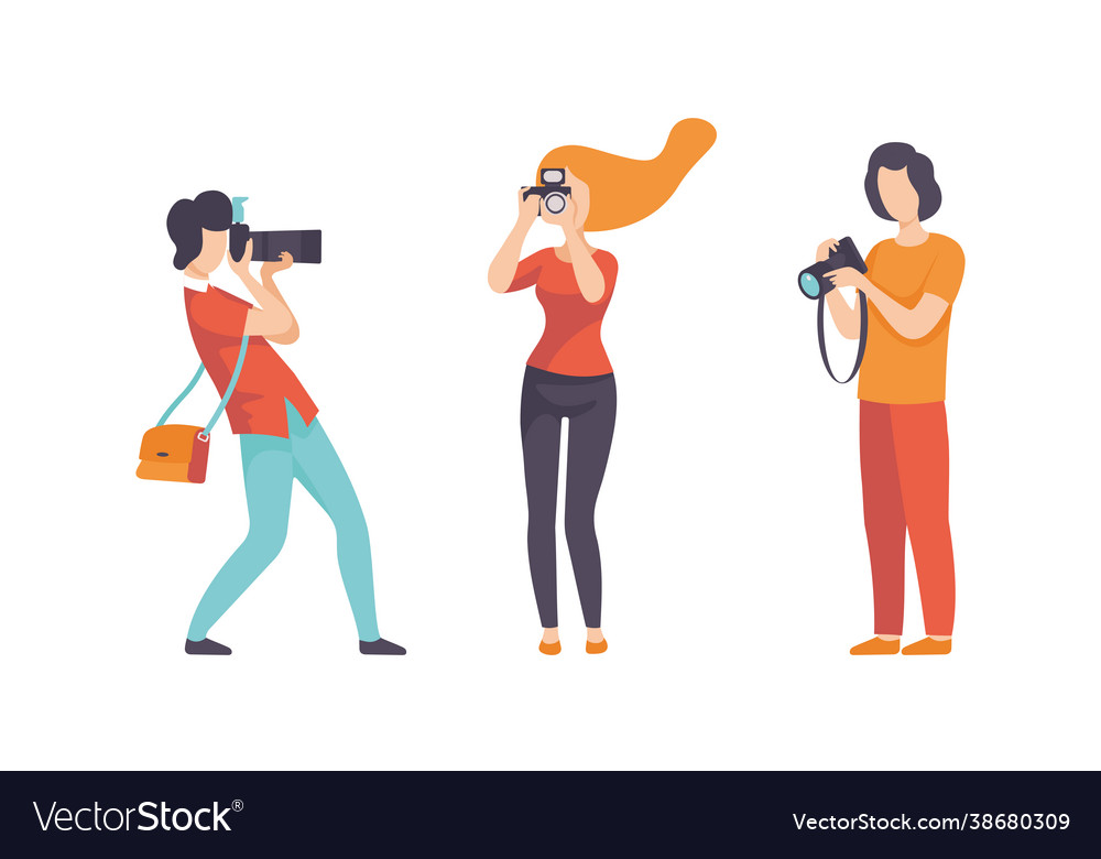 Man and woman photographer shooting Royalty Free Vector