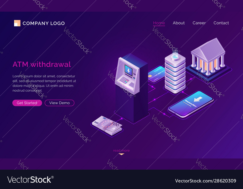 Mobile Atm Withdrawal Isometric Concept Banner Vector Image