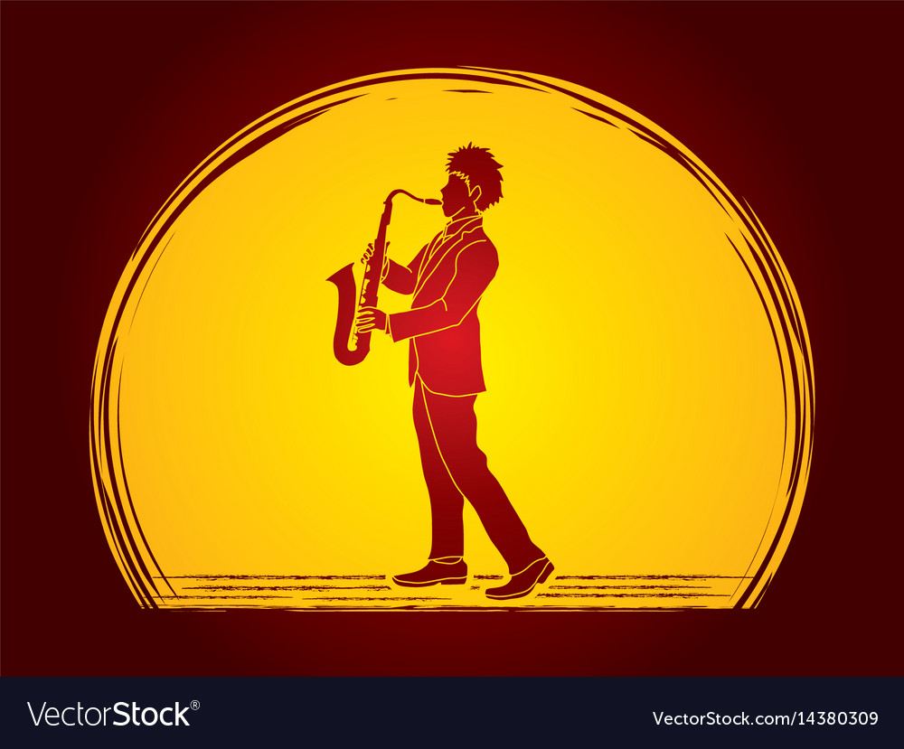 Saxophonist player a man play saxophone Royalty Free Vector