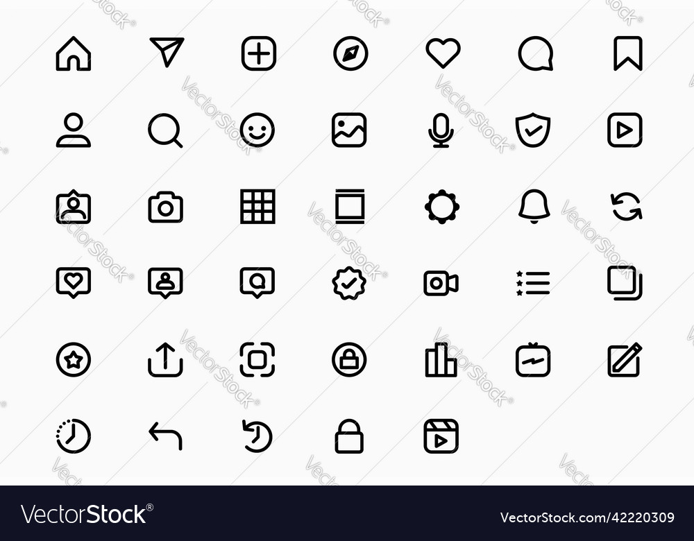 Social media user interface outline icon set Vector Image