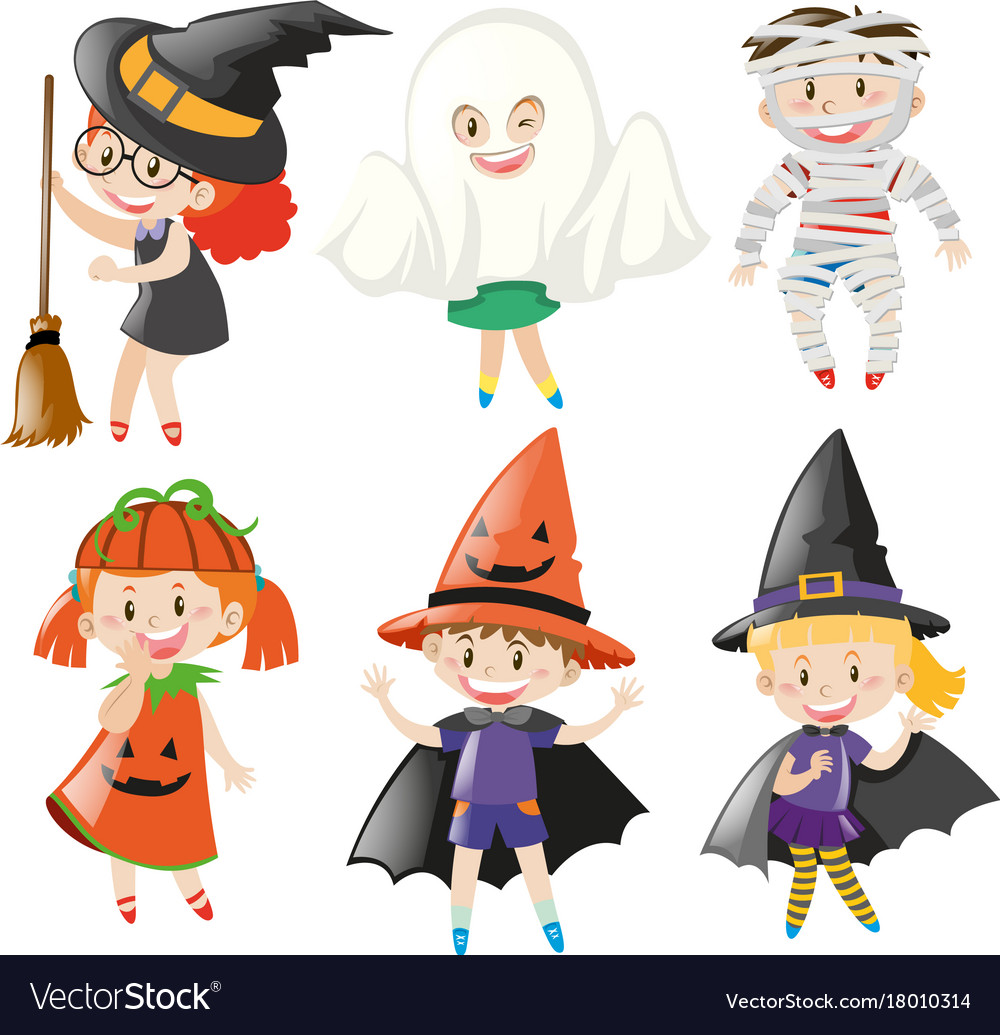 Boys and girls in halloween costumes Royalty Free Vector