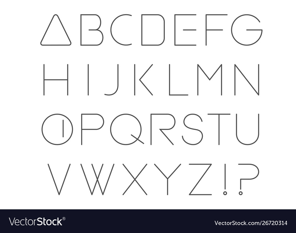 Geometric thin line font alphabet set Royalty Free Vector