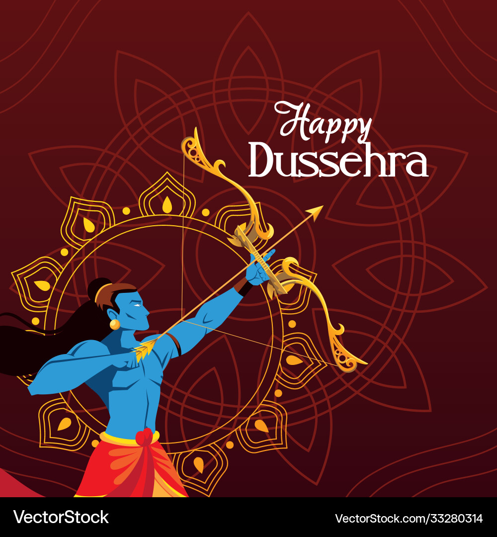 Lord ram cartoon with bow and arrow in front Vector Image