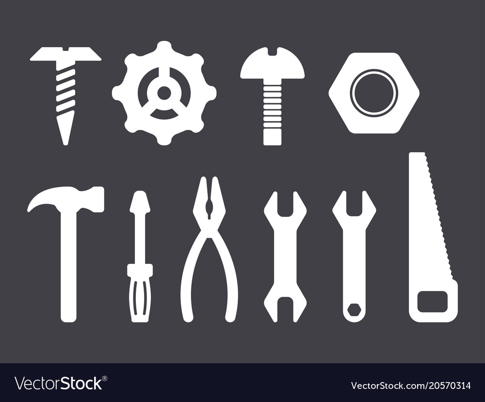 Manual tools and instruments set white isolated Vector Image