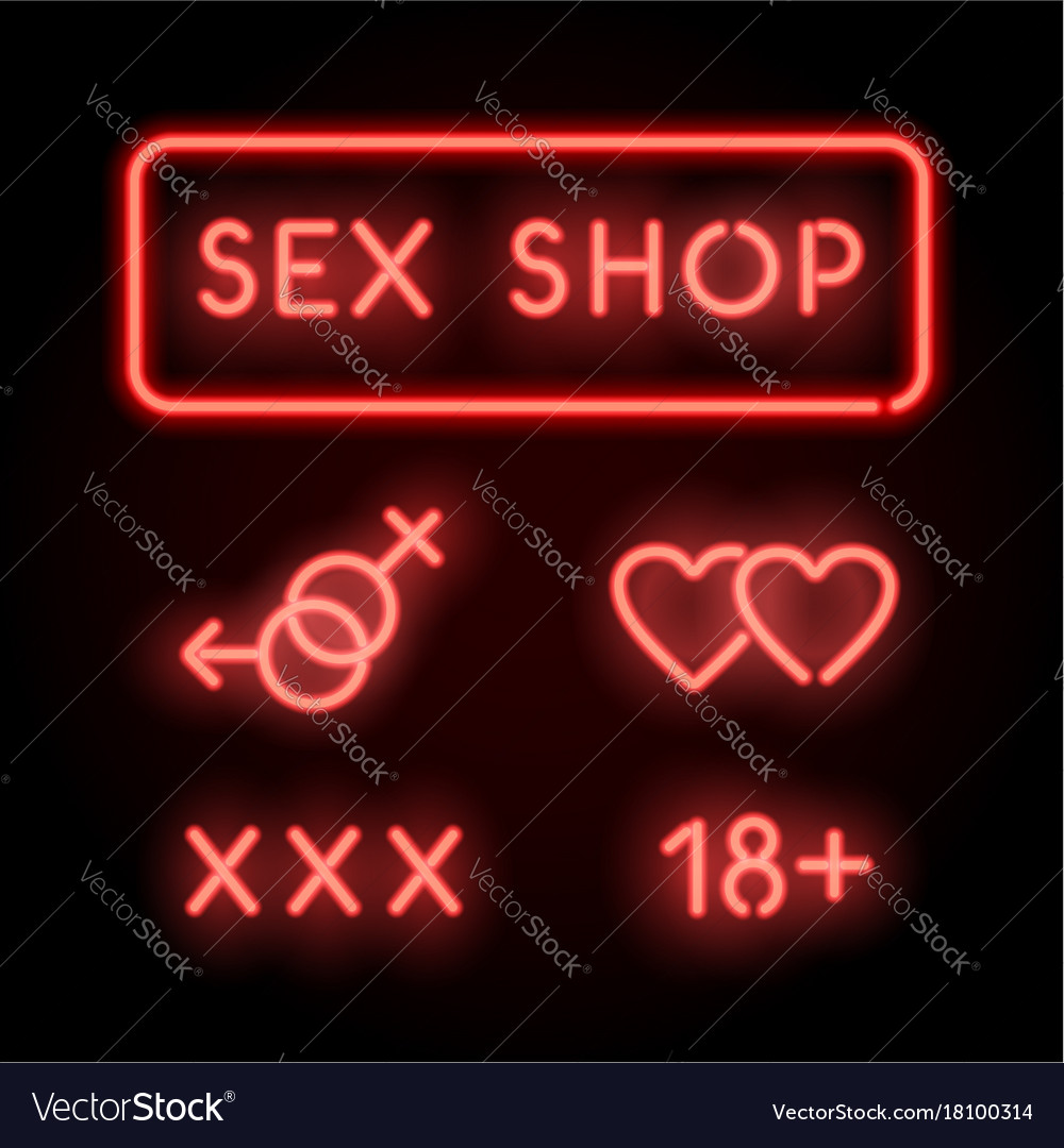 Sex Shop Neon Red Signs Adult Store Royalty Free Vector 