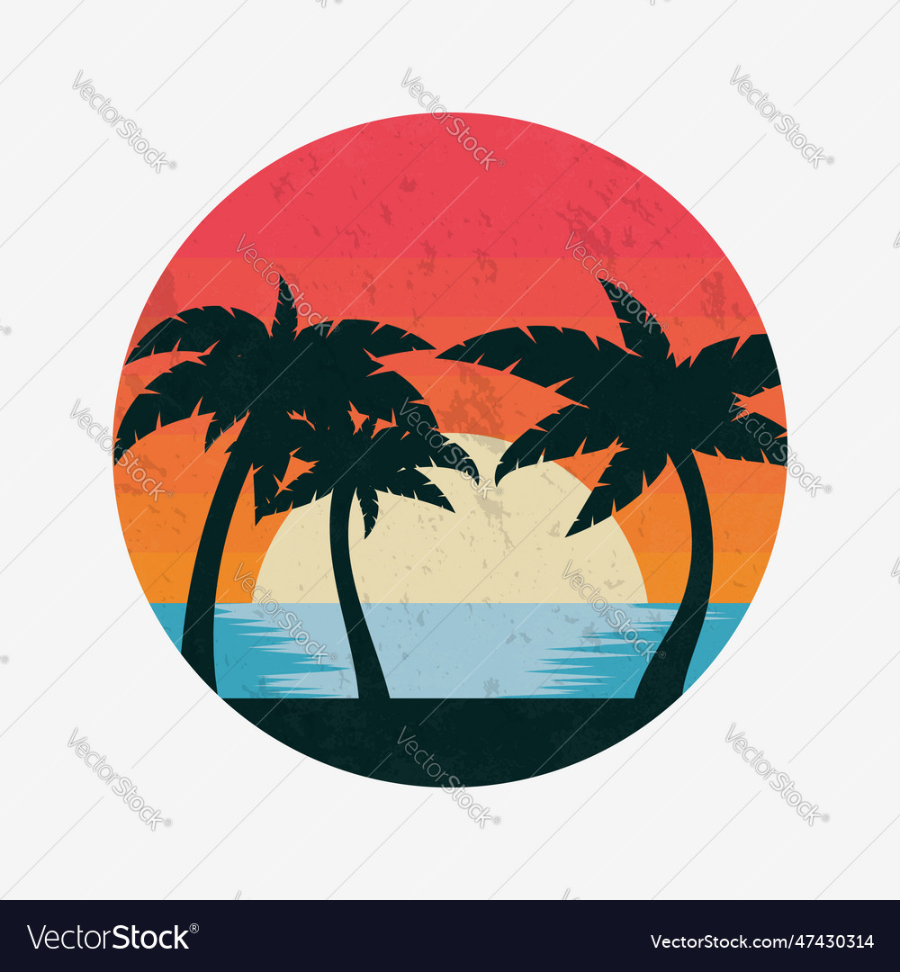 Summer Sunset Logo In Retro Style Royalty Free Vector Image