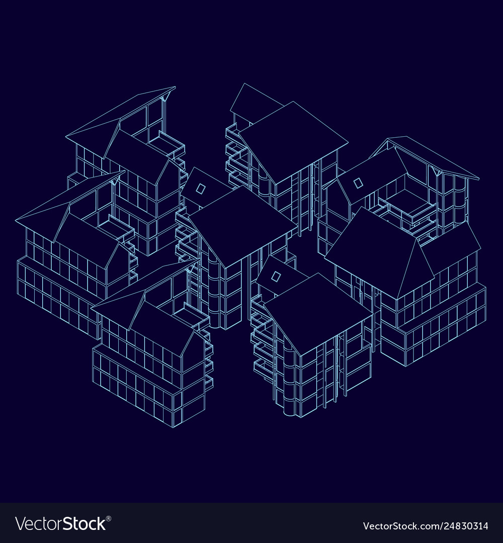 Wireframe houses standing nearby isometric Vector Image