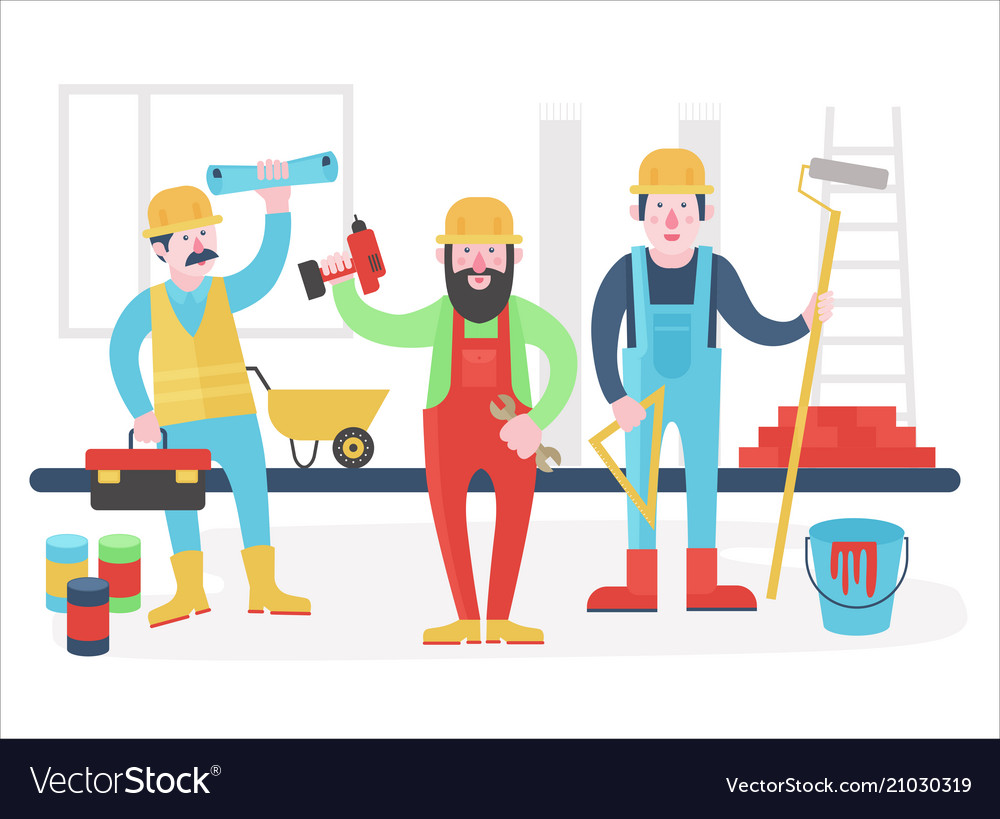 Home workers characters team friendly Royalty Free Vector