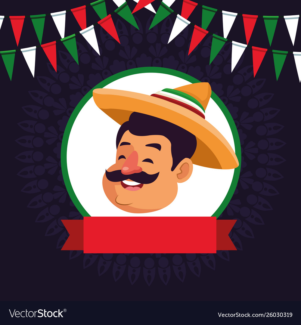 Mexican Man Face Avatar Icon Cartoon Royalty Free Vector