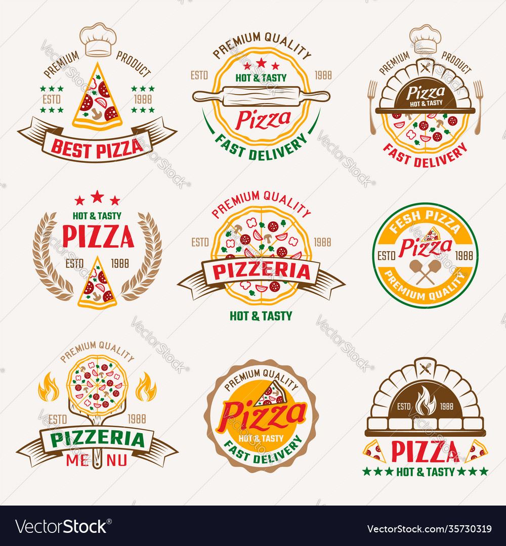 Pizzeria colored emblems Royalty Free Vector Image