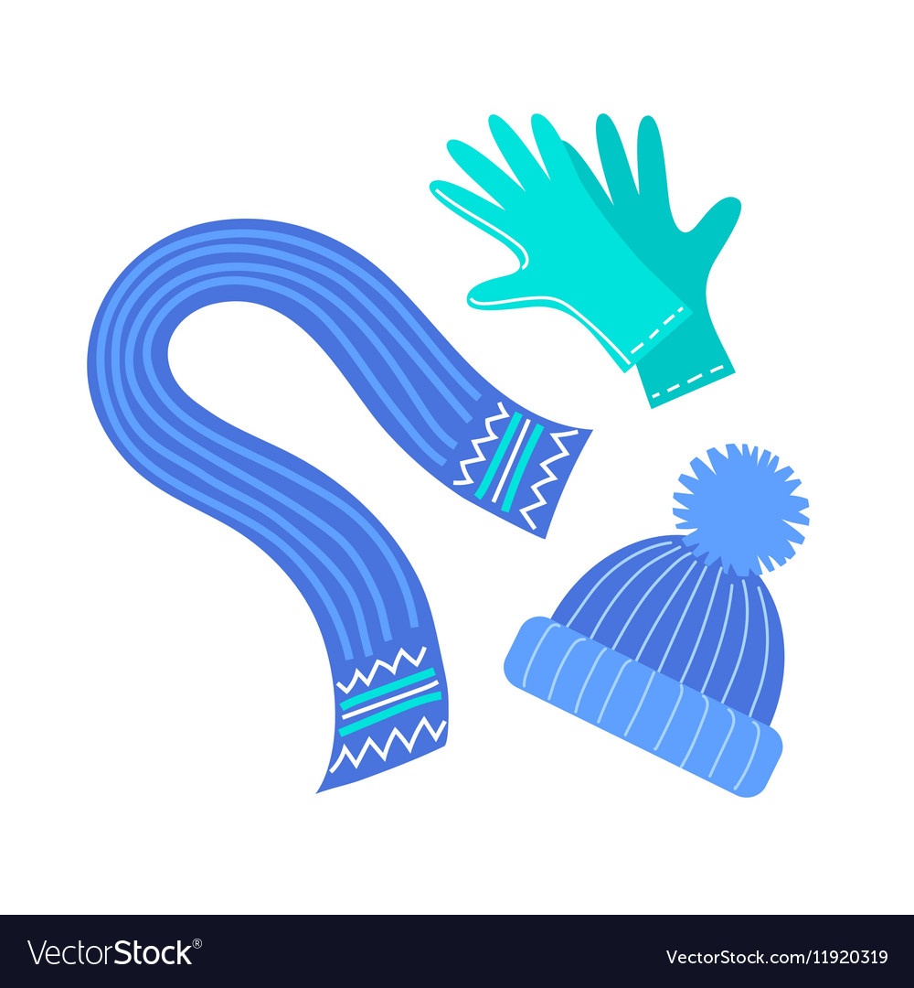 Realistic 3d Detailed Hat Scarf And Mittens Set Vector Stock