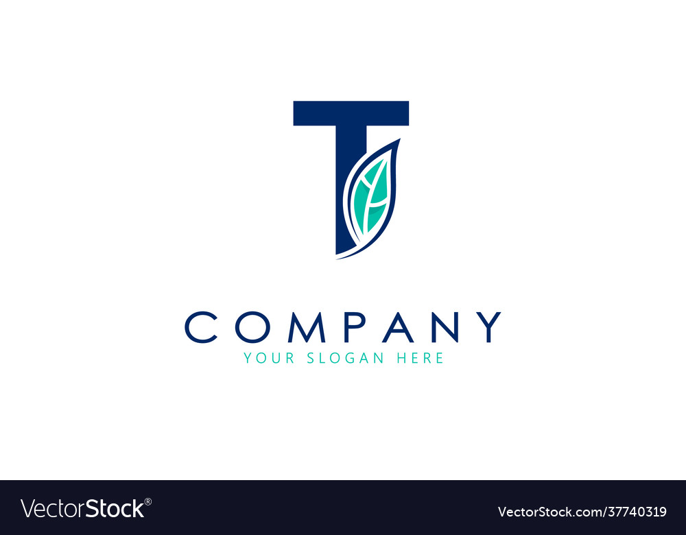 T Letter Logo With Leaf Royalty Free Vector Image