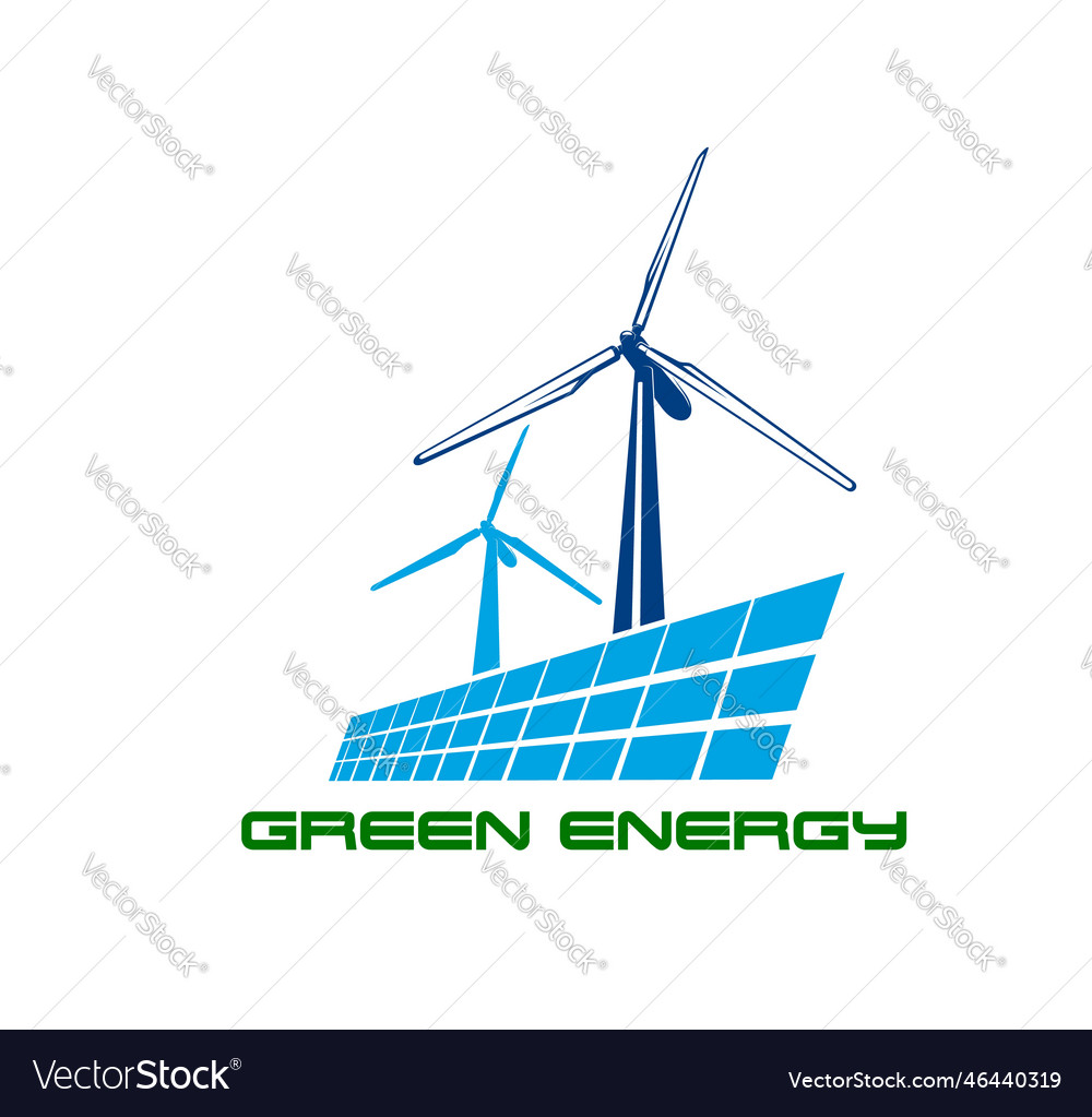 Wind turbine and solar panel clean energy icon Vector Image