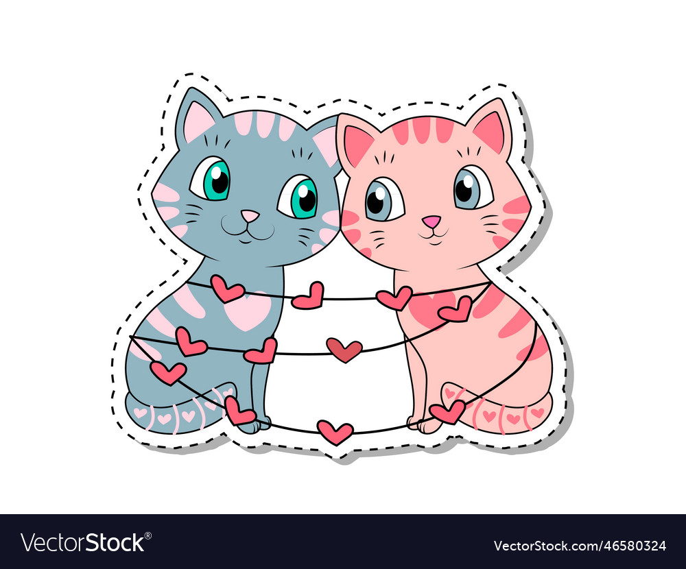 Gray and pink kittens tied Royalty Free Vector Image