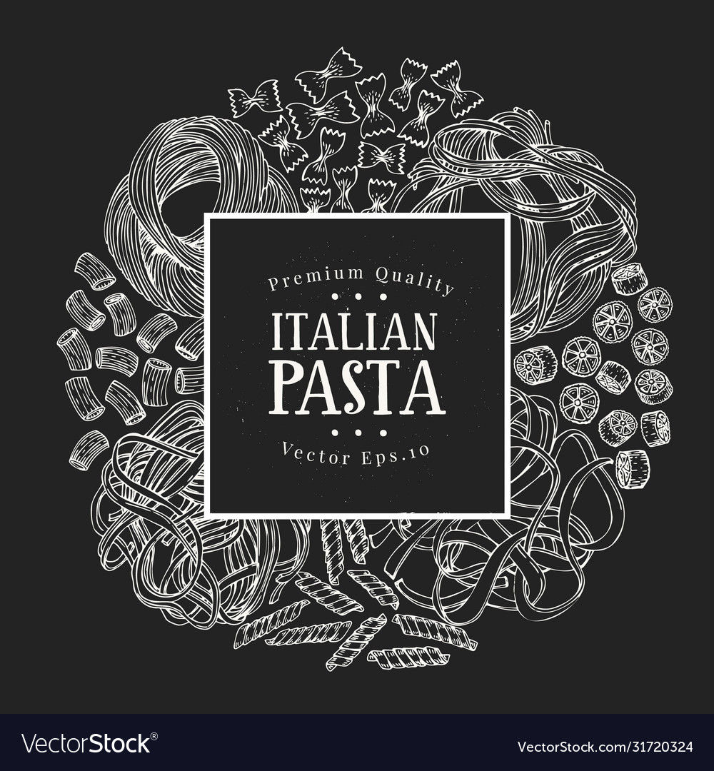 Hand drawn pasta design template kinds Royalty Free Vector