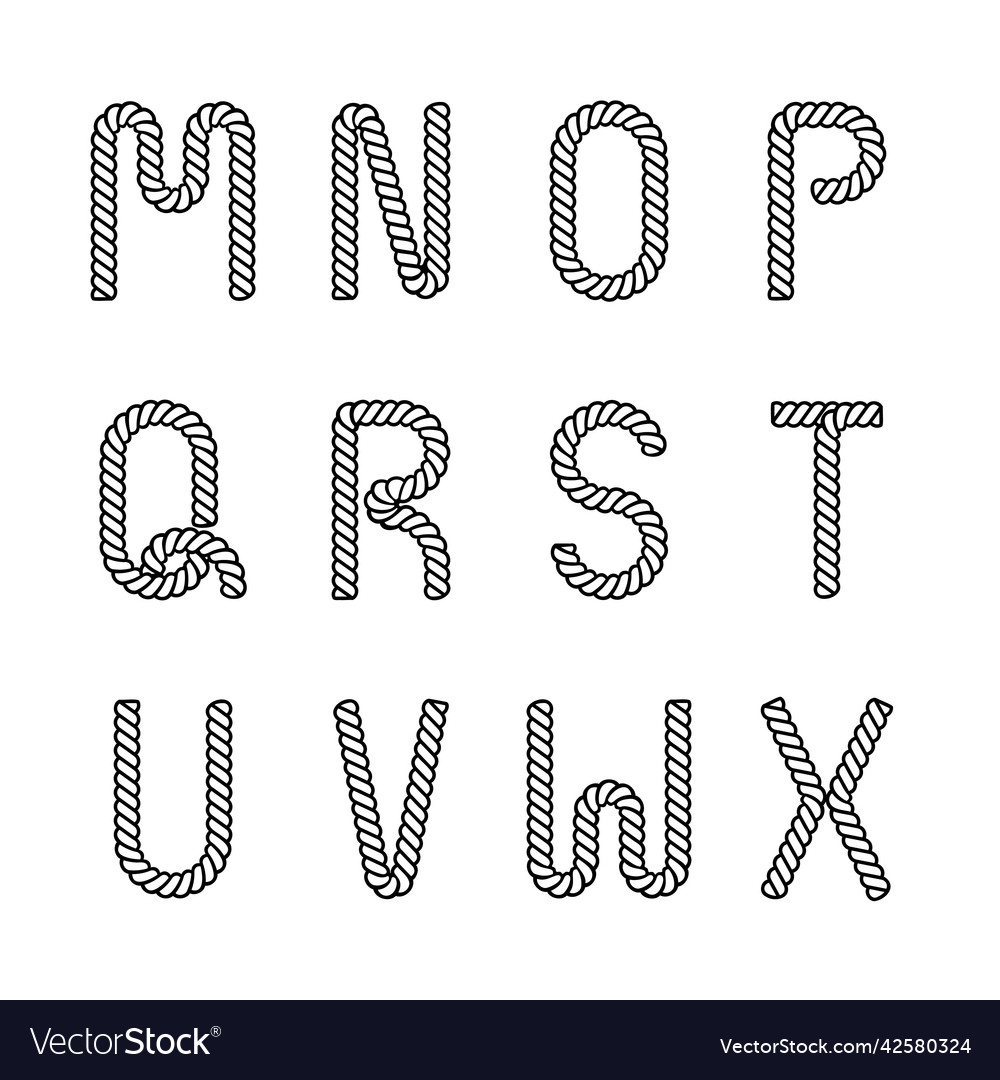 Rope alphabet modern style design font Royalty Free Vector