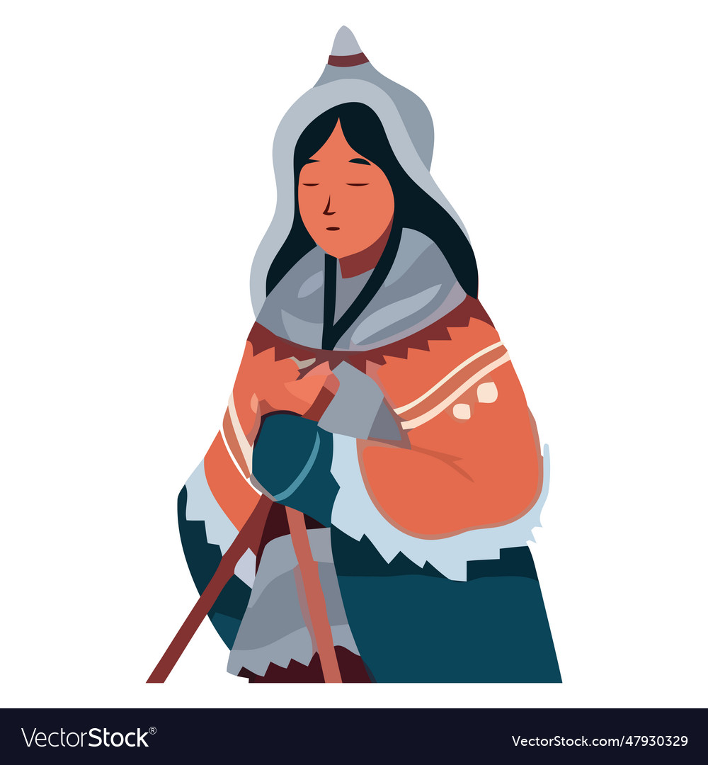 Indigenous woman in winter clothing Royalty Free Vector