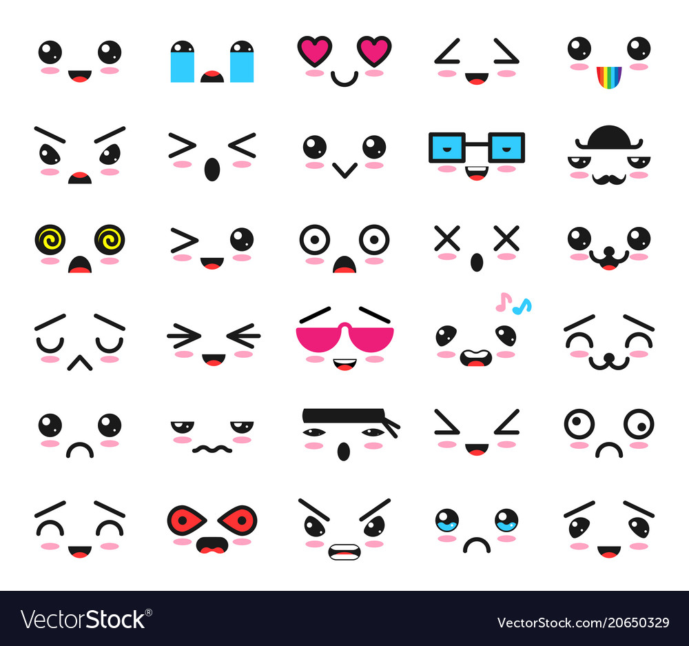 Kawaii emoticon cartoon emotion character Vector Image