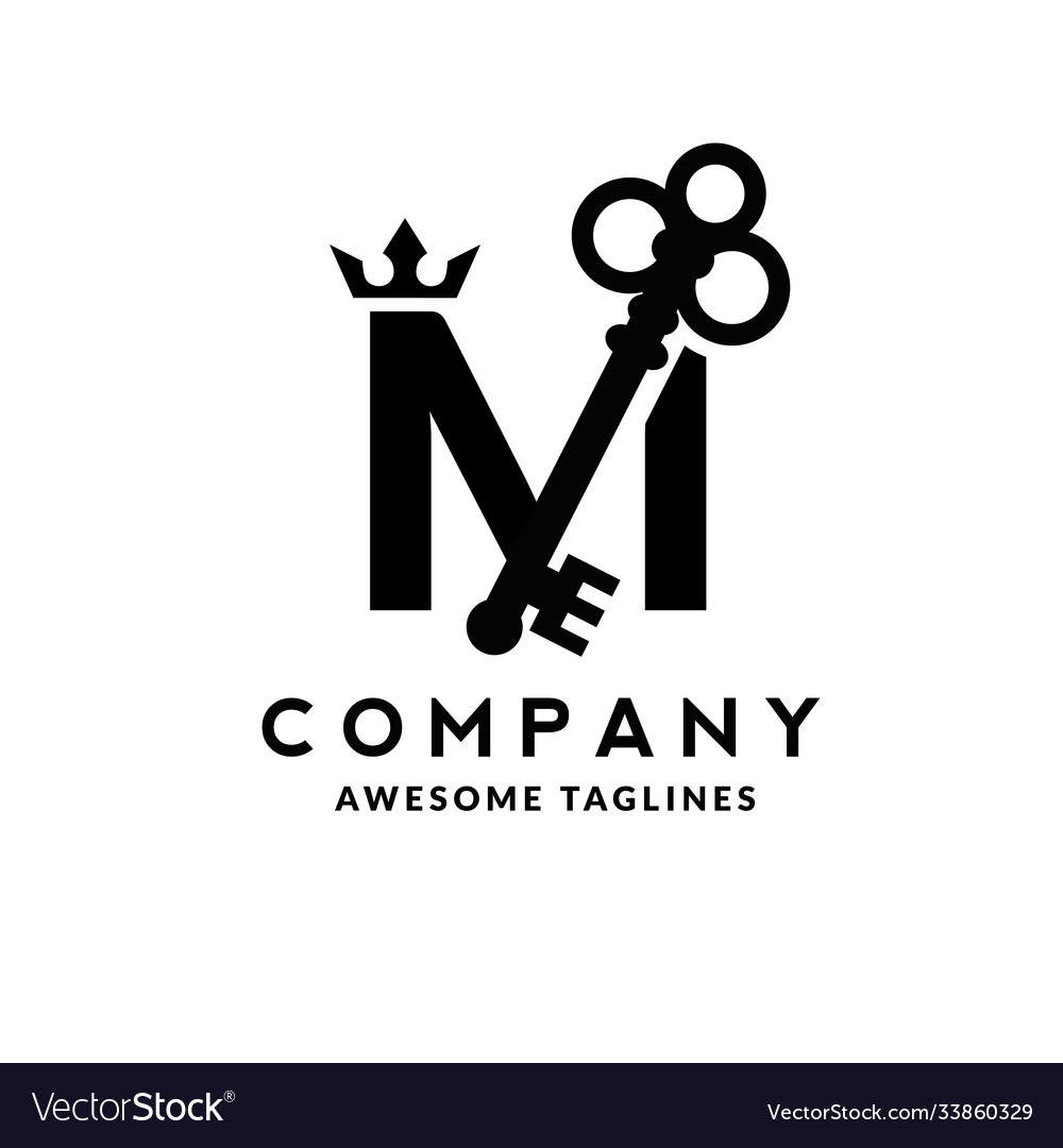 Letter m crown and key vector image Letter m crown and key