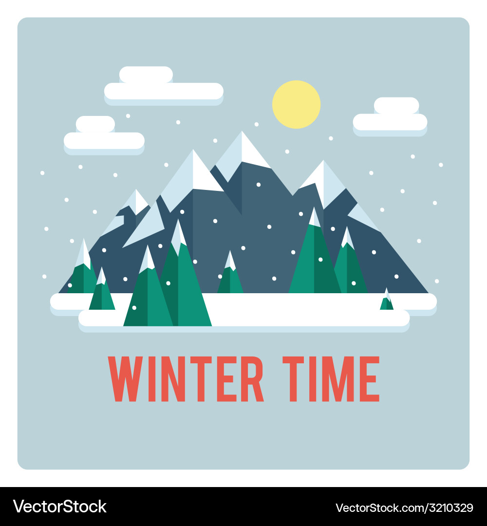 Mountains landscape winter time day Royalty Free Vector