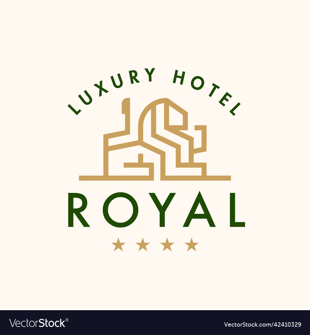 Royal hotel logo lion line icon Royalty Free Vector Image