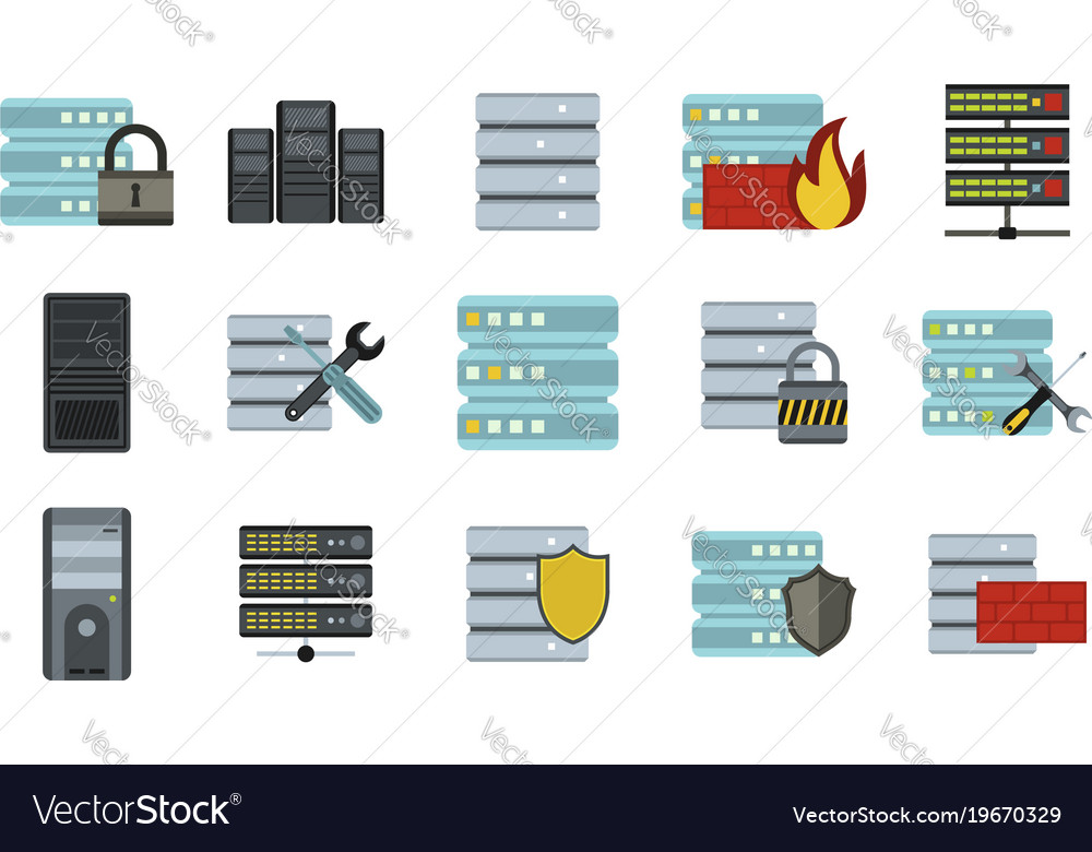 Download Server icon set flat style Royalty Free Vector Image