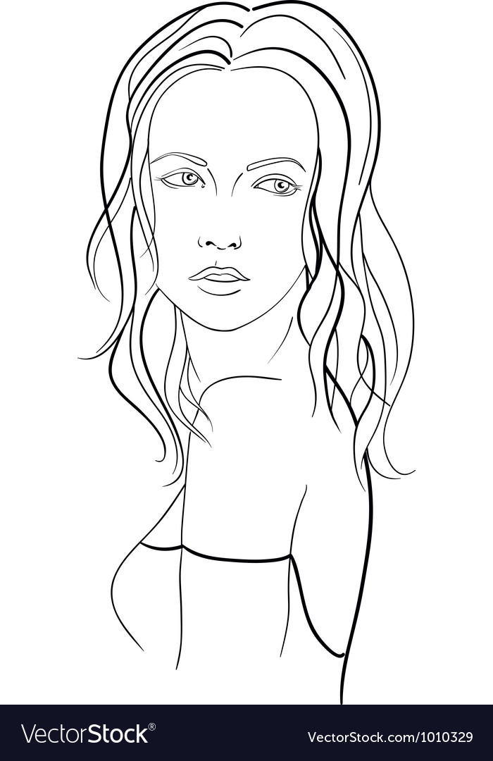 Sketch of a young woman with long hair Royalty Free Vector