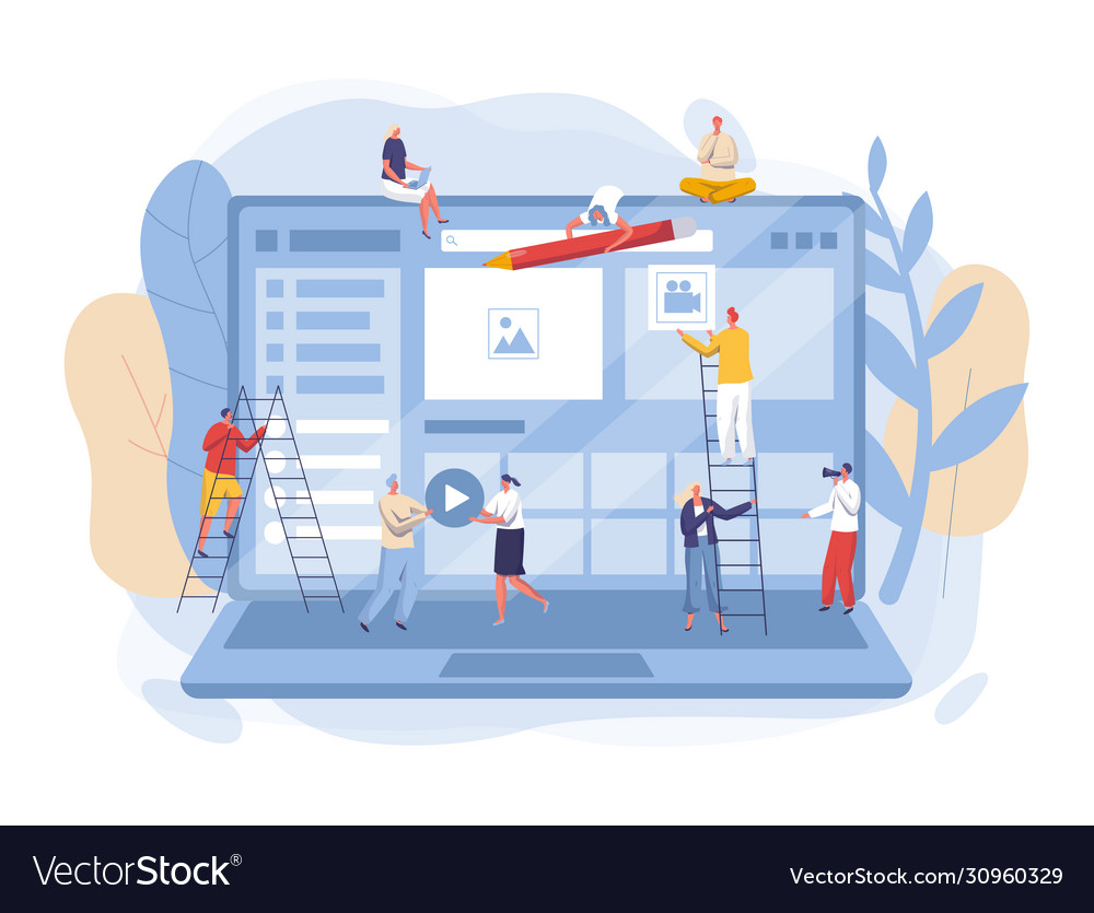 Teamwork building web app for laptop concept Vector Image