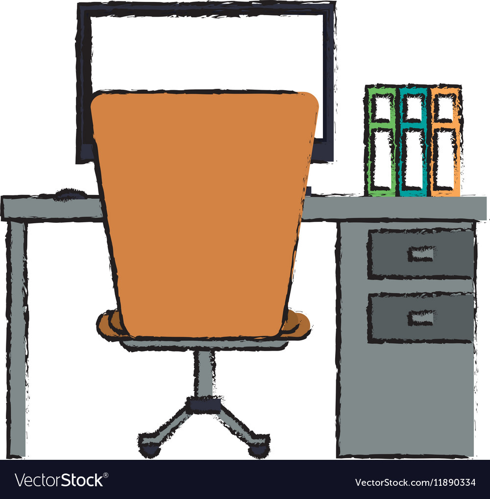 Cartoon Worplace Desktop Computer Books Chair Vector Image