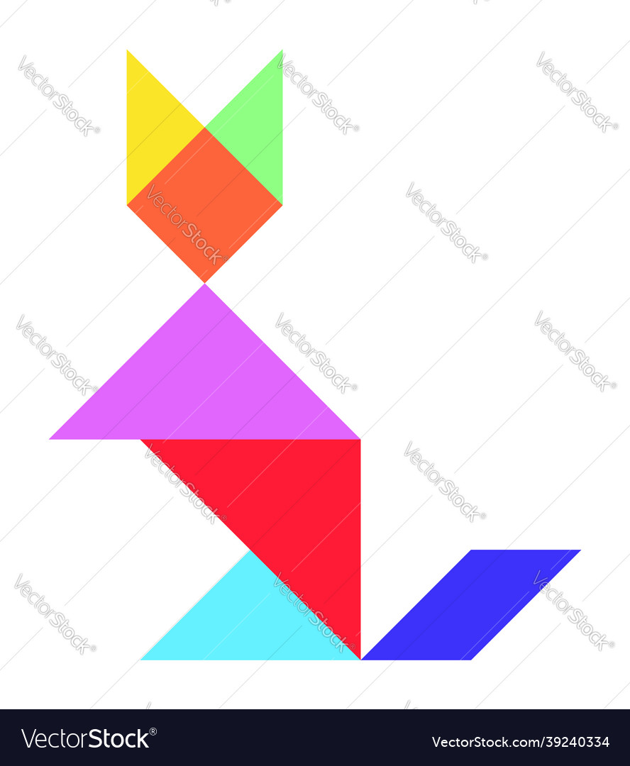Color tangram puzzle in cat shape on white Vector Image