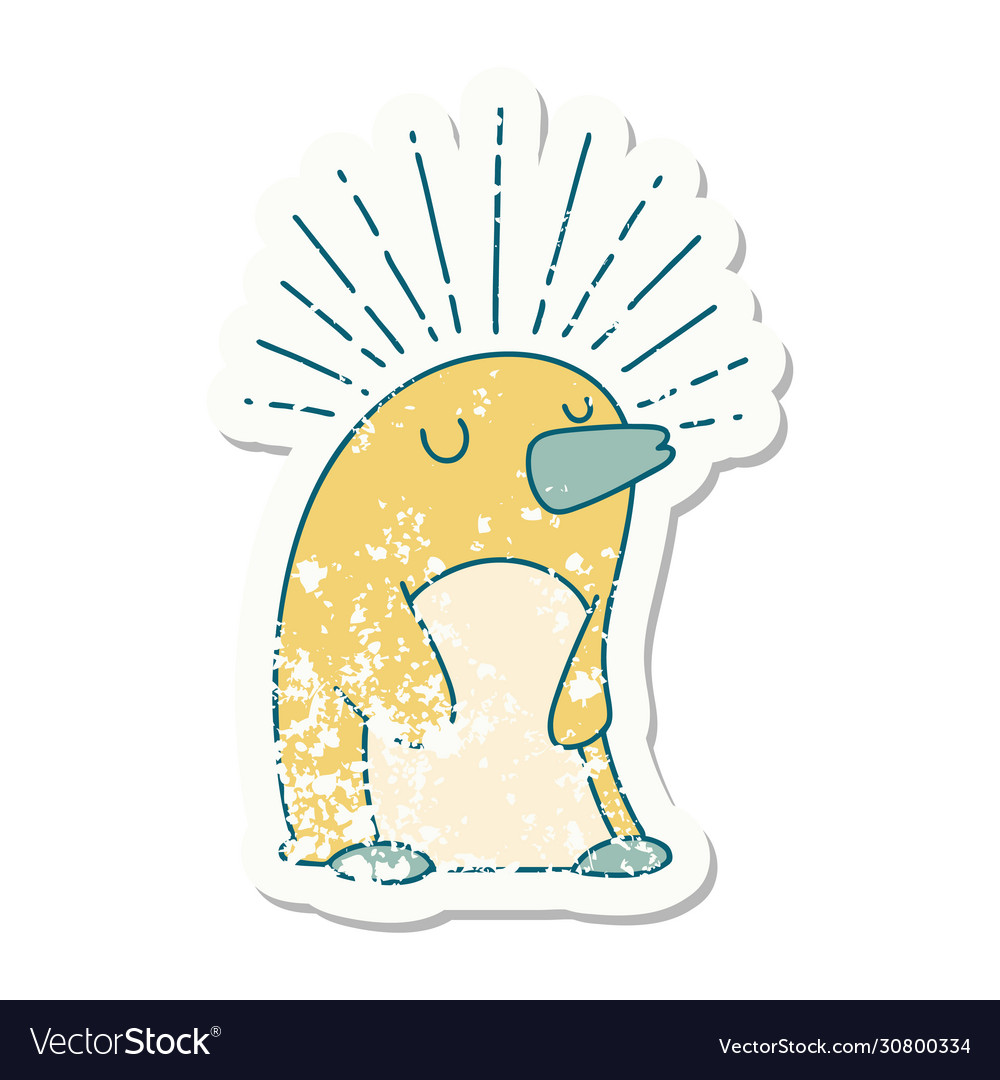 Grunge sticker tattoo style happy penguin Vector Image