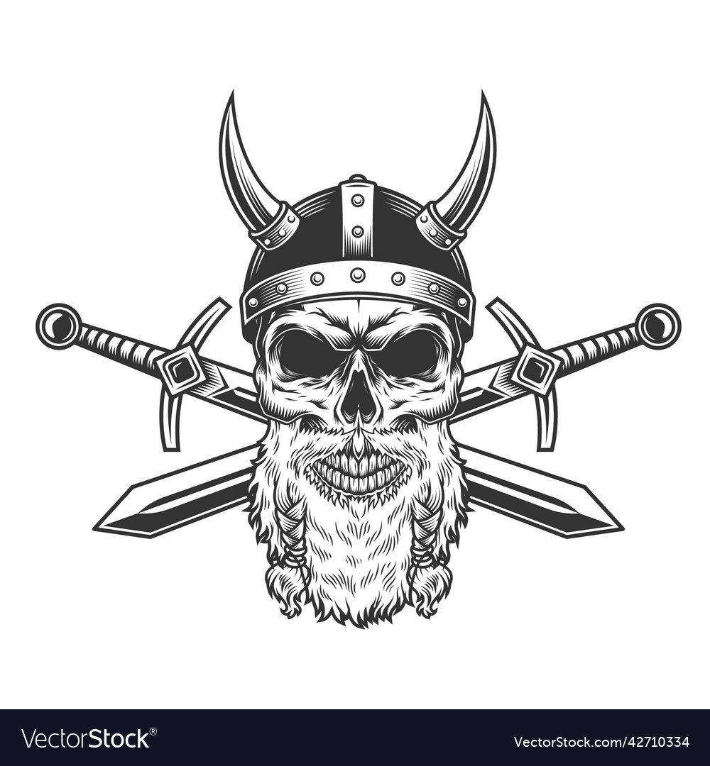 Vintage bearded viking skull Royalty Free Vector Image