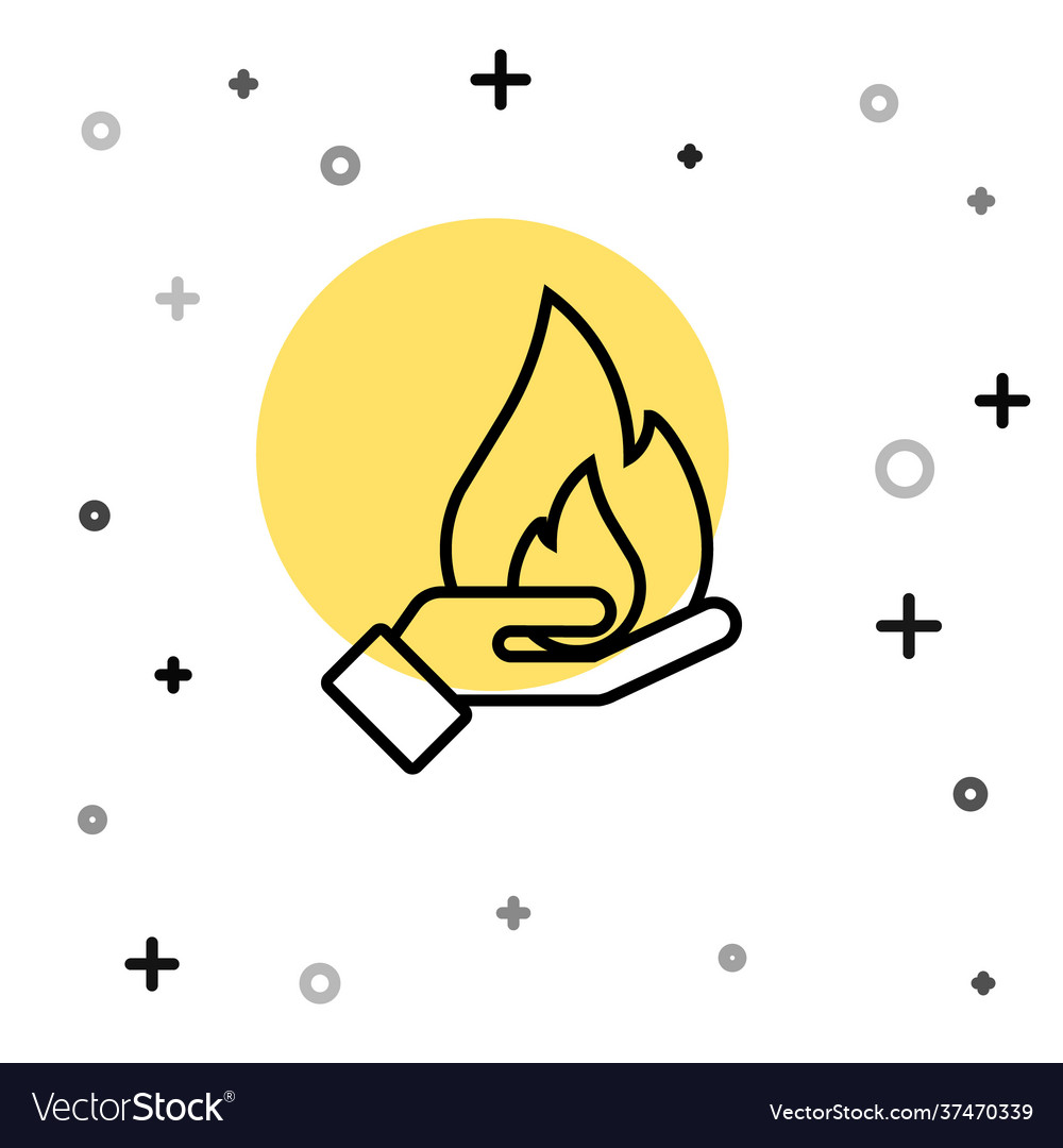 Black line hand holding a fire icon isolated Vector Image