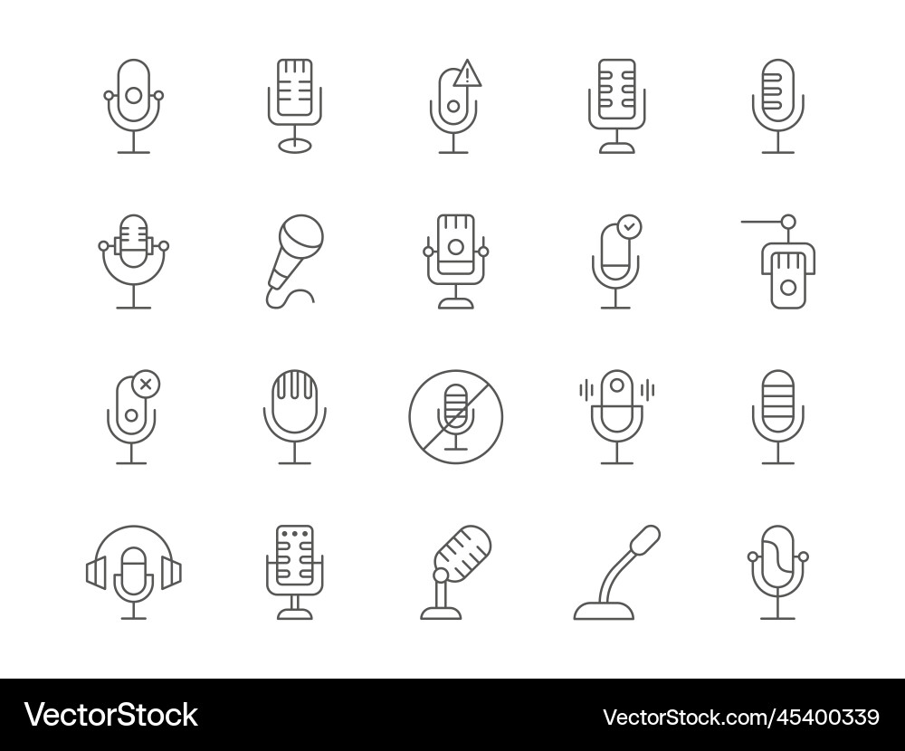 Podcast microphone line mic icons journalists Vector Image