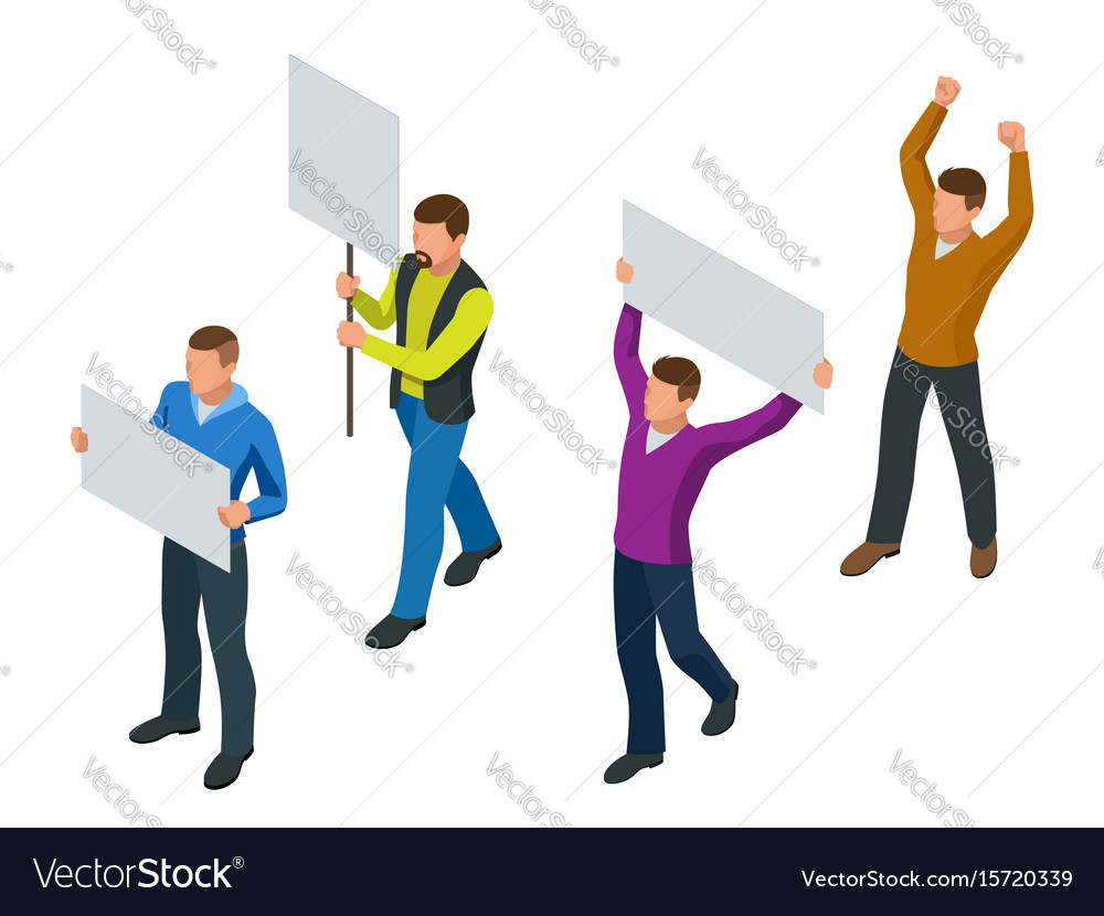 Protest isometric people with placard and Vector Image