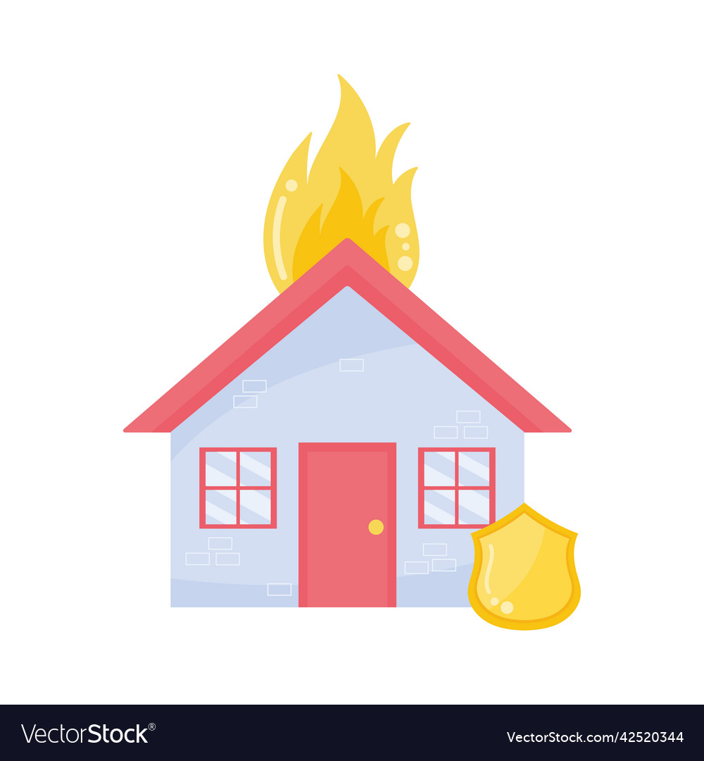 Fire house with insurance shield Royalty Free Vector Image