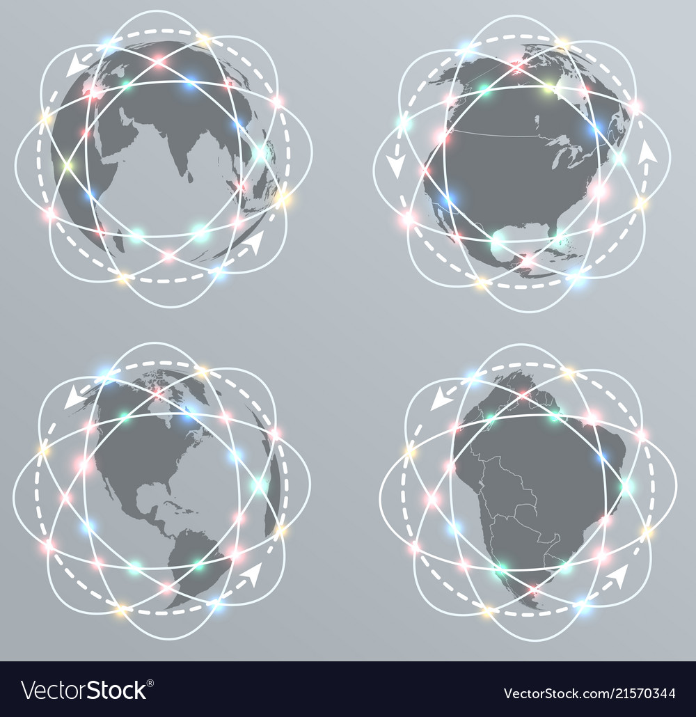 Global connections network earth icons set Vector Image