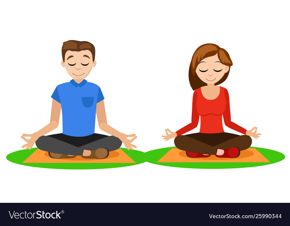 Man and a girl doing yoga on white background