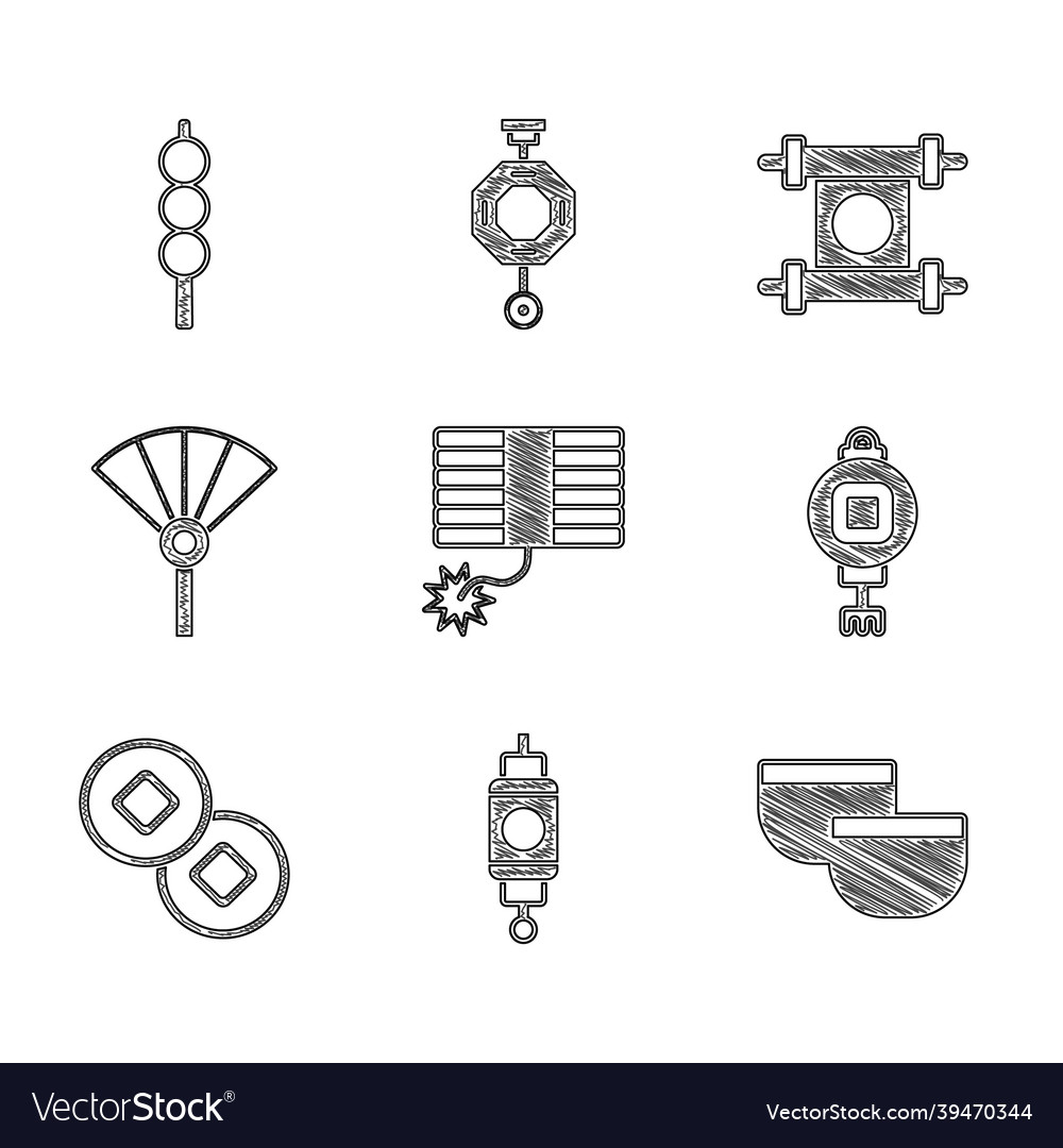 Set firework chinese paper lantern tea ceremony Vector Image