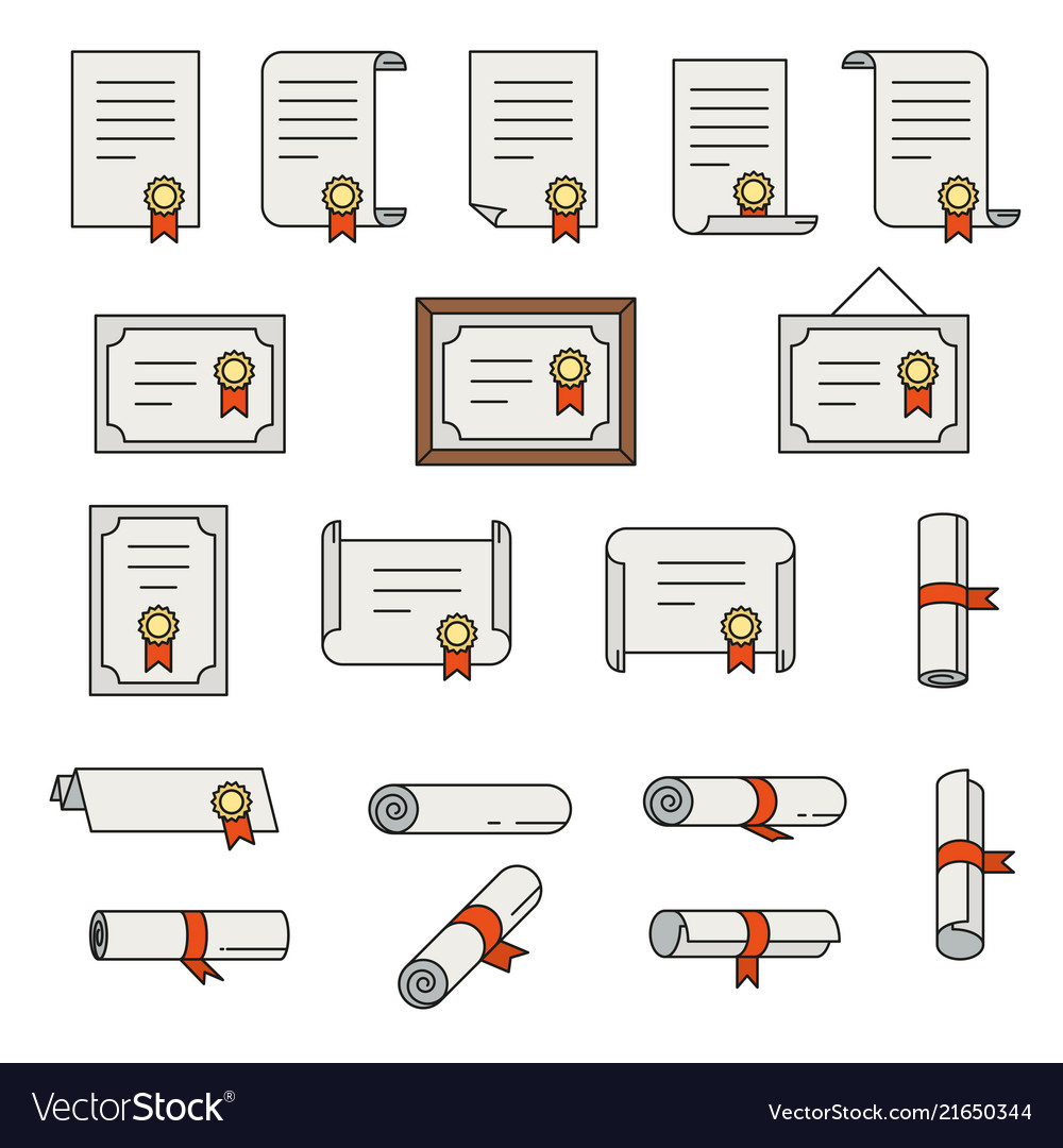 Set of certificate thin line icons vector image Set of certificate thin line icons
